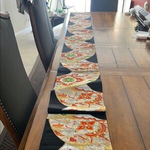 Japenese Obi Elegant Black and Gold Table Runner